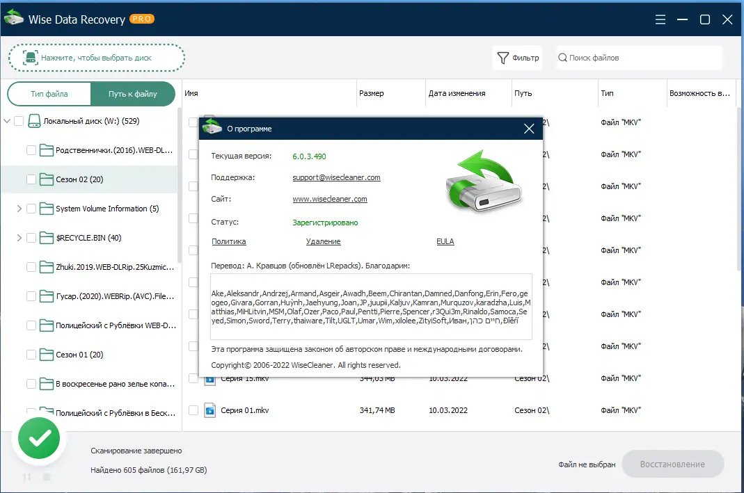 Программный интерфейс Wise Data Recovery Pro 6.0.3.490 RePack (& portable) by elchupacabra [Multi Ru]