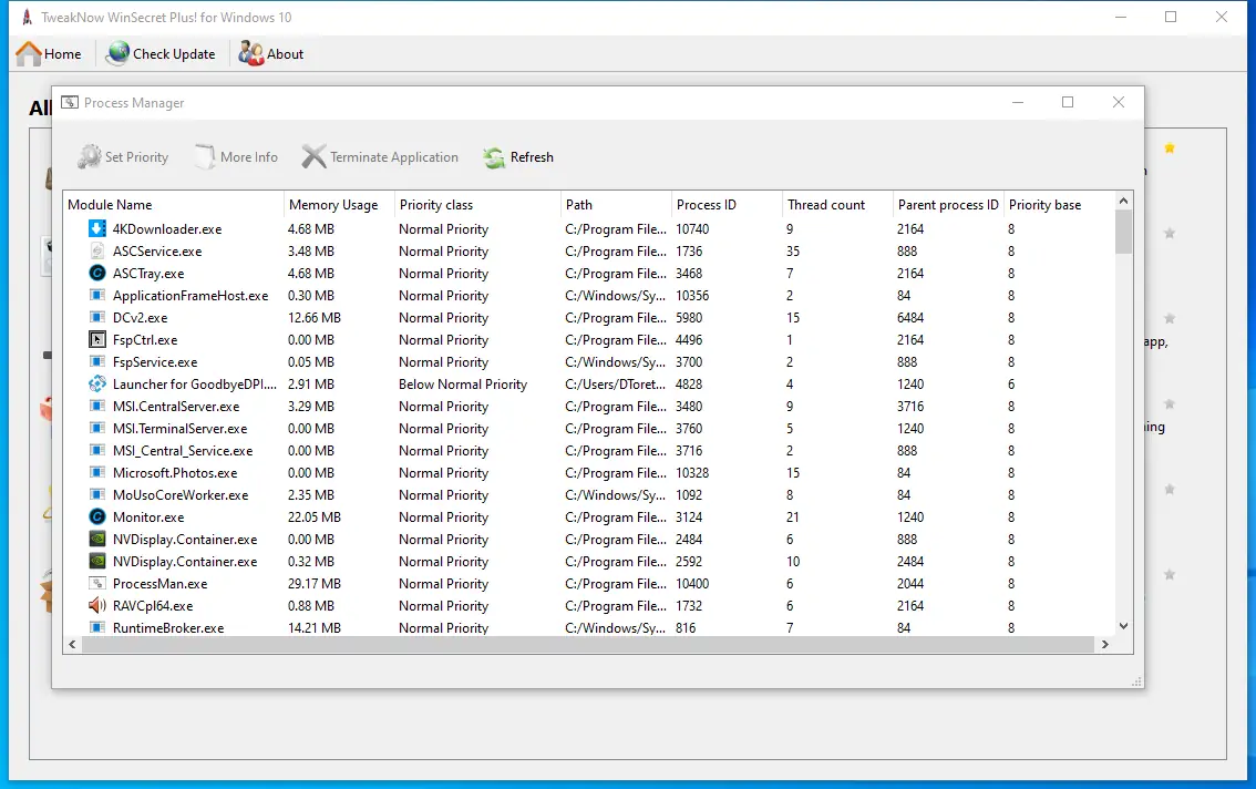 Работа с приложением