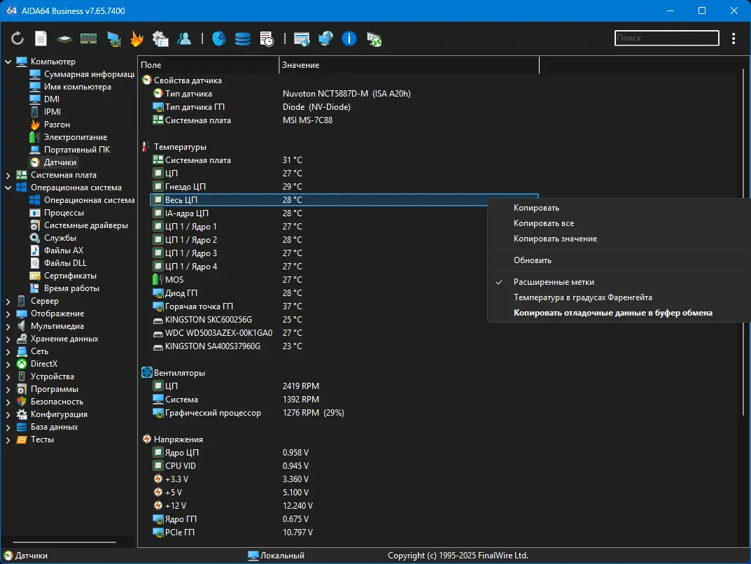 Установка AIDA64 Extreme Engineer Business Edition Network Audit 7.65.7400 Final RePack (& Portable) by KpoJIuK [Multi Ru]