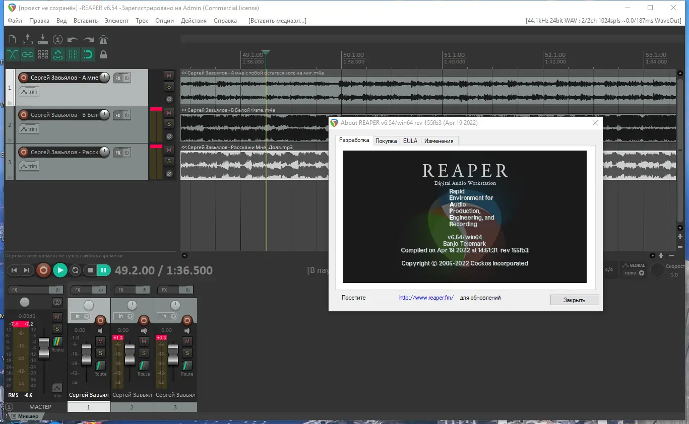 Установка Cockos REAPER 6.54 RePack (& Portable) by TryRooM [Ru En]