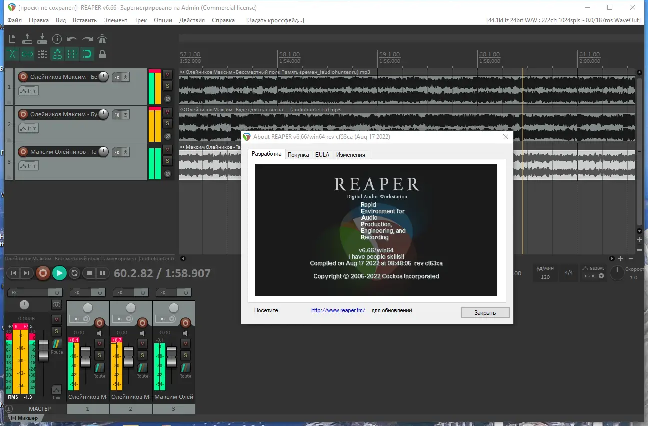 Установка Cockos REAPER 6.66 RePack (& Portable) by TryRooM [Ru En]