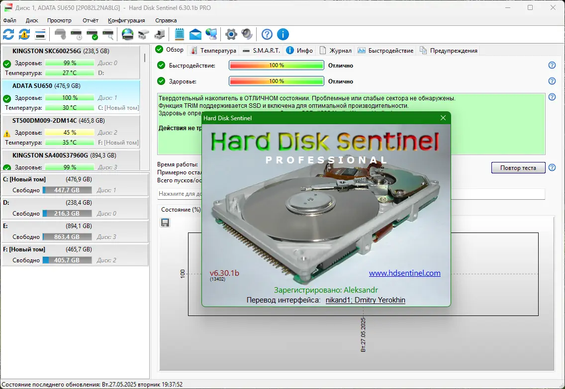 Установка Hard Disk Sentinel PRO 6.30.1 Build 13402 Beta [Multi Ru]