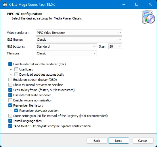 Установка K-Lite Codec Pack 18.5.0 Mega Full Standard Basic [En]