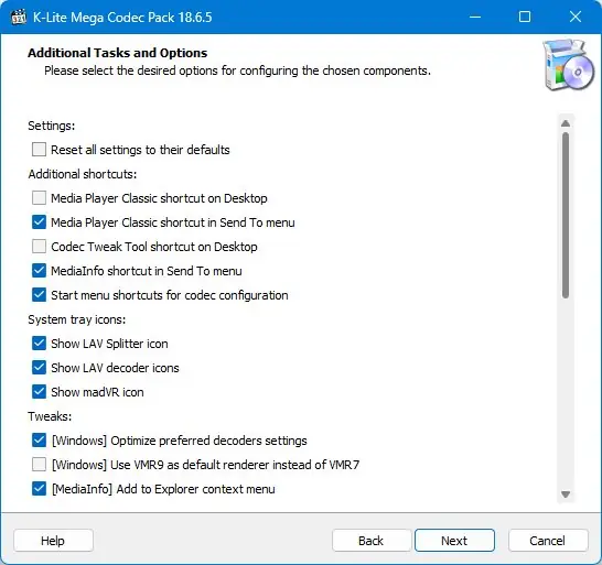 Установка K-Lite Codec Pack 18.6.5 Mega Full Standard Basic [En]