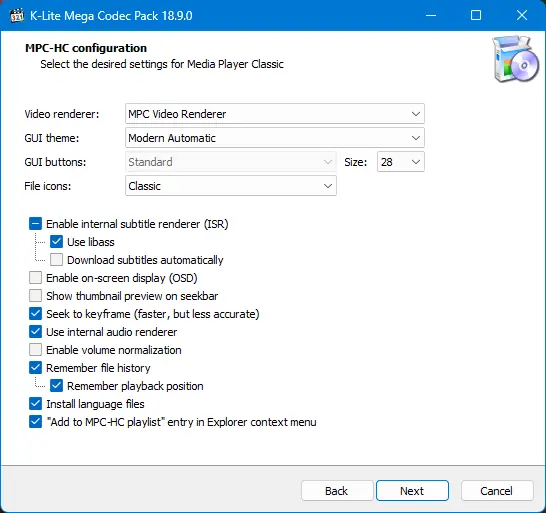 Установка K-Lite Codec Pack 18.9.0 Mega Full Standard Basic [En]