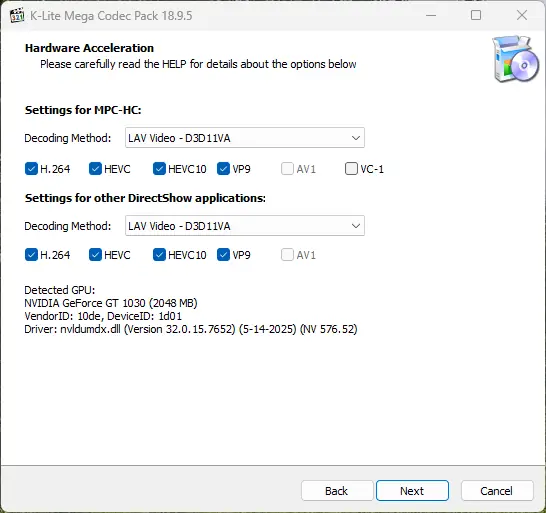Установка K-Lite Codec Pack 18.9.5 Mega Full Standard Basic [En]