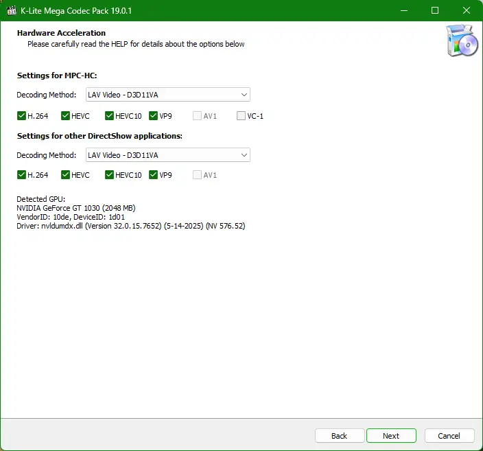 Установка K-Lite Codec Pack 19.0.1 Mega Full Standard Basic [En]