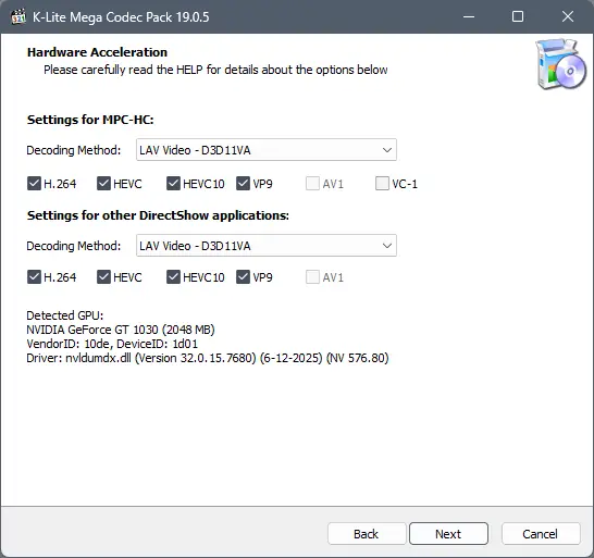 Установка K-Lite Codec Pack 19.0.5 Mega Full Standard Basic [En]