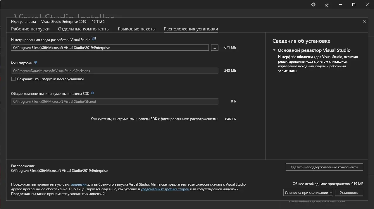 Установка Microsoft Visual Studio 2019 Enterprise 16.11.35 (Offline Cache) [Ru En]