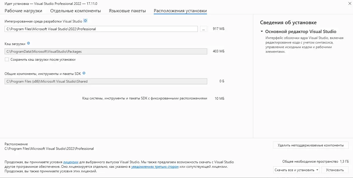 Установка Microsoft Visual Studio 2022 Professional 17.11.0 (Offline Cache) [Ru En]