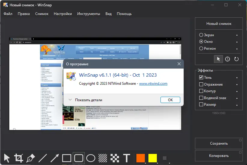 Установка WinSnap 6.1.1 RePack (& Portable) by Dodakaedr [Multi Ru]