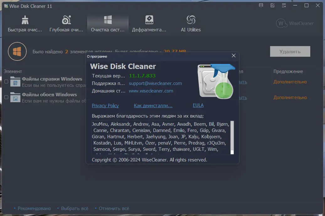 Установка Wise Disk Cleaner 11.1.7.833 + Portable [Multi Ru]